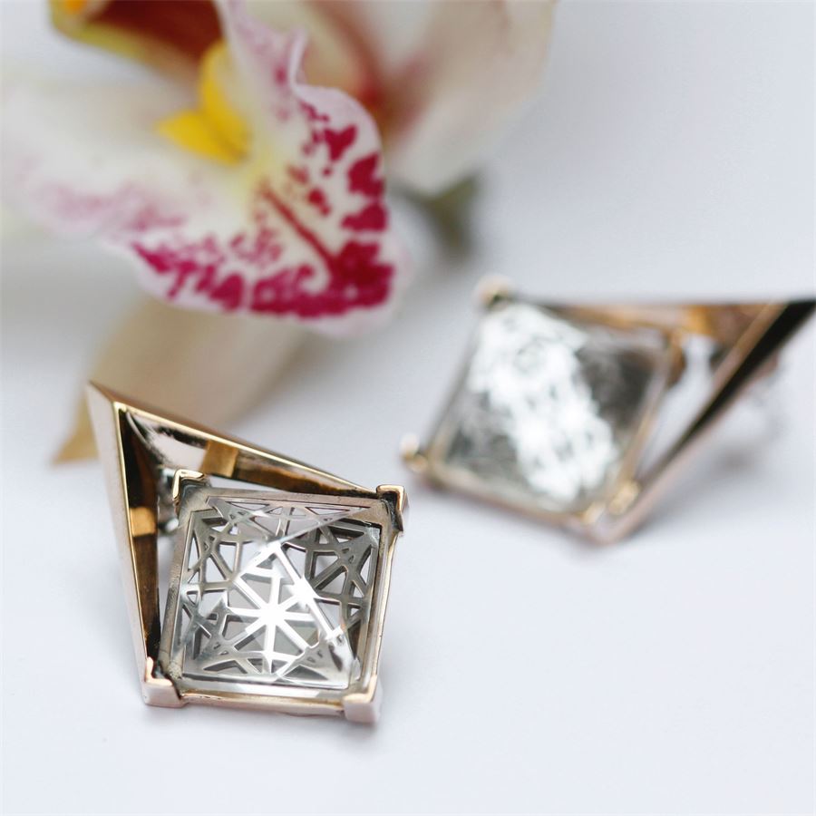 'Entropia' earrings with grid ENTROPIA | OR S CDR-LASBRO GRI TR